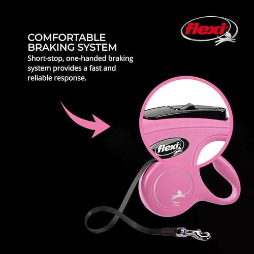 FLEXI® Classic XS Cord Retractable Dog Leash (Pink)-10 ft for Extra Small, Tiny Dogs up to 18 lbs| Ultra Compact Pocket-Size, 3-Finger Grip, German
