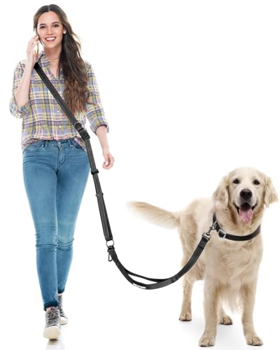 Hands Free Dog Leash, Multifunctional Crossbody Dog Leash, 5.9-9.5Ft Long Waist Belt with Car Safety Buckle and Double-Sided Reflective Stitches for