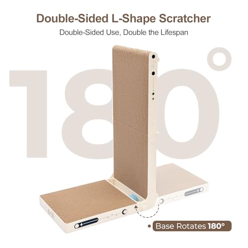 Cat Scratcher, 25.3 Inch Double Sided L Shape Cat Scratching Board, No Assembly Cat Scratch Pads with Ball Toy, Cat Scratchers for Indoor Cats & 3X Catnip, Large