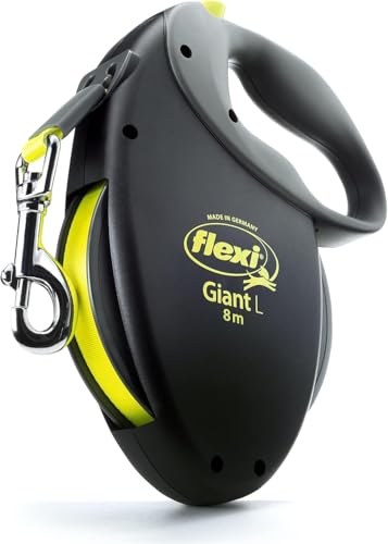 FLEXI Giant Tape Retractable Dog Leashes for Large Dogs Upto 110 lbs. – 26 ft., Black | Tangle Free Pet Walking Leash with One-Handed Brake, Pause