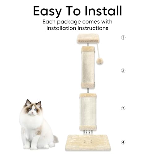 AGYM Cat Scratching Post for Large Cats, Cat Scratcher for Indoor Cats Adults, Sturdy Sisal Scratch Post to Protect Furniture, 32 Inch, Beige