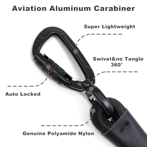 Rope Dog Leash, 6 Foot Heavy Duty Dog Leash with Aviation Aluminum Auto Locking Carabiner, Strong Nylon Pet Lead for Small, Medium, Large Dogs