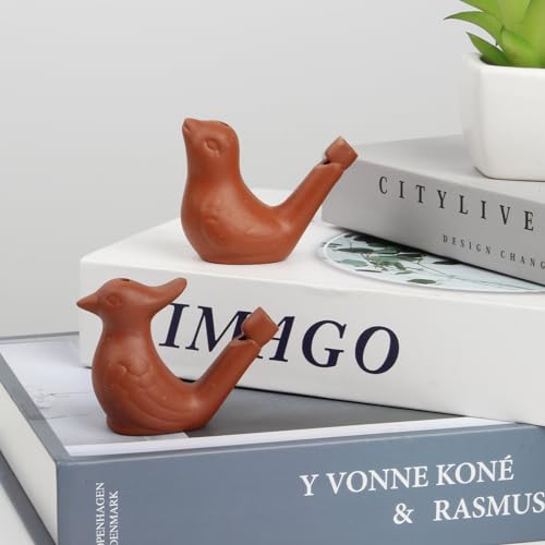 2Pcs Bird Water Whistles, Funny Ceramic Water Whistles, Warbler BirdWhistles Noise Makers, Purple Clay Pottery Waterfowl Whistle for Birthday Favors Gifts or Outdoor Accessories