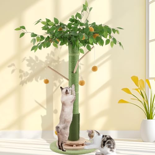 Cat Scratching Post for Indoor Cats Adults, 45 Inch Tall Cat Scratcher with Sisal Rope, Large Cats Scratching Posts with Hanging Ball for Kittens and Medium Large Cats