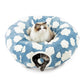 Lesure Cat Tunnel Bed for Indoor Cats - Cute Cat Donut Tunnel Toys for Small Large Cats with Washable Circle Cushion, Round Pet Peekaboo Cave Toy for Kitten/Puppy/Rabbit, Standard Cozy Clouds Blue
