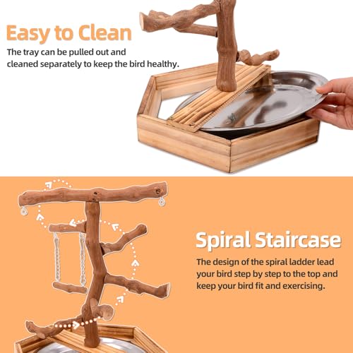 Natural Grape Wood Bird Parakeet Playground - Perch Stand for Parakeets, Cockatiels, and Small Birds Toys