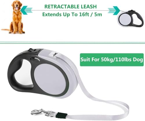 Dual Retractable Dog Leash for 2 Large Dogs (Up to 110 Lbs Each) - 18.5 FT Extendable Double Headed Pet Leash with Poop Bags, Non Slip Grip - One
