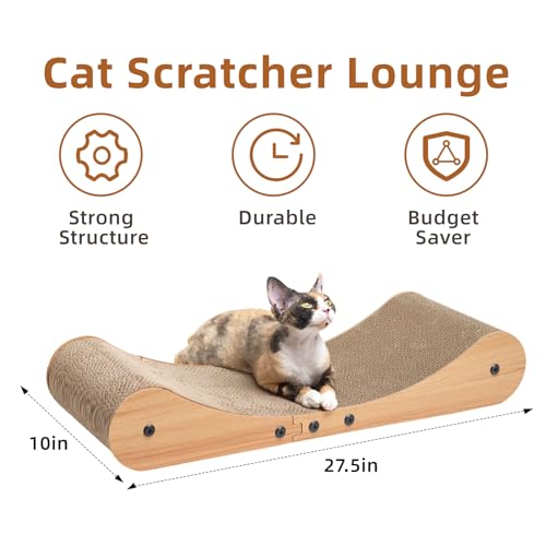 Nekosan Cat Scratcher Cardboard Bed, 27.5" Extra Large Cat Scratch Sofa Bed, Cat Scratcher Lounge Bed for Indoor Cats, 27.5 x 10 Inches Cat Couch Bed - Scratching Board