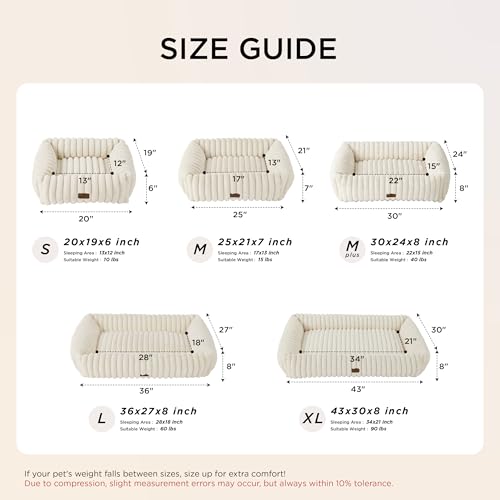 Bedsure ComfyFleece Cute Dog Bed for Small Medium Dogs - Washable Furry Puppy Beds, Rectangle Orthopedic Corduroy Fleece Pet Beds with Removable Zipper Cover, 25x21x7inches, Cream