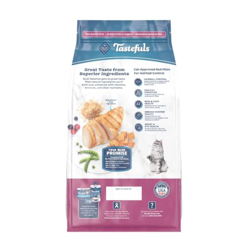 Blue Buffalo Tastefuls Chicken & Brown Rice Recipe Adult Dry Cat Food Hairball Control, Real Chicken First, Deliciously Healthy Natural Cat Food