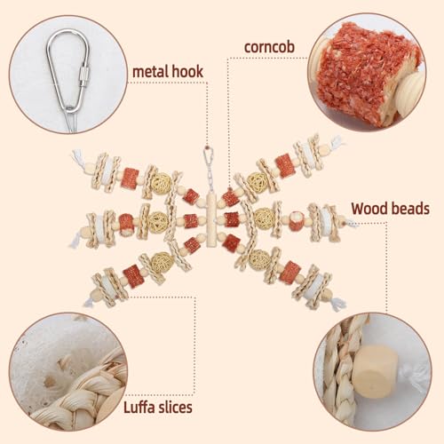 Bird Toys that is 17.5 Inches in Length, Parrot Toy Designed for Chewing Features Natural Corn cob and Loofah Slices, Can Be Hung in Large and Medium-Sized Parrot Cages