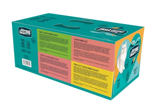 A Strong Heart Canned Wet Cat Food, Dinner Variety Pack - 5.5 oz Cans (Pack of 32), Made in The USA with Real Chicken, Turkey & Salmon