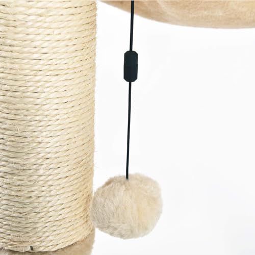 Basics Cat Condo Tower with Hammock Bed and Scratching Post,Easy to Assemble,Plush Hammock,Interactive Hanging Ball,Durable Sisal Scratch Posts for Indoor Cats, 15.8 x 15.8 x 19.7 Inches, Beige