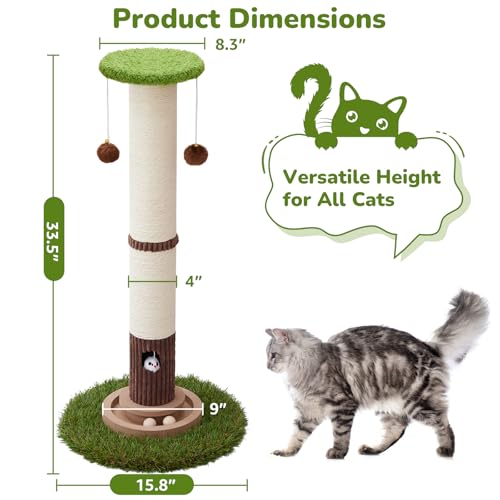 34inches Tall Cat Scratching Post with Cat Ball Track Toy Heavy Duty and Thicker Large Diameter Natural Sisal Cat Scratcher Post for Indoor Cats Protect Your Furniture