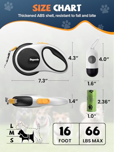 Retractable Dog Leash with LED Flashlight, Douexio Upgrade 3 in 1 Dog Leash Retractable for Small Medium Dogs Up to 66 lbs, 16ft, Anti-Slip Handle