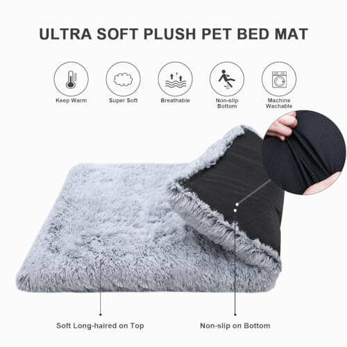 Vonabem Large Dog Bed Crate Pad 36 inch, Washable Pet Beds Medium Small Sized Dogs, Deluxe Plush Anti-Slip Puppy Mats for Sleeping, Soft Kennel Pads 35 * 23 inch Grey