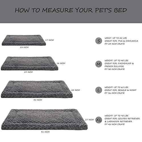 Washable Dog Bed Mat Ultra Soft Dog Crate Pad Comfy Fluffy Pet Kennel Beds Sleeping Mattress for Large Jumbo Medium Small Dogs, 35 x 22 Inch, Gray