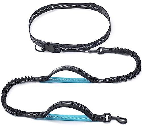 iYoShop Retractable Hands Free Dog Leash - Dual Handle Bungee Waist Leash for Small, Medium and Large Dogs (Medium/Large, 25-150 lbs, Black)