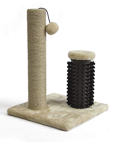 Basics Cat Scratcher - Indoor Classic Single Cat & Kittens Scratching Post with Brush, Small (16.5" H) - Beige