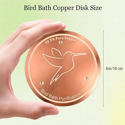 Bird Bath Copper Disk, Copper Disc for Bird Bath 99.99% Pure 0.6 mm Thick with Triple-Point Support for Physical Safe Clean Water for Outdoor Birdbaths Bowl