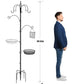 Bird Feeding Station, 90.55in 6-Hook Wild Bird Feeder Stand Pole with Water & Mesh Tray Humming Bird Feeders for Outdoors Easy Assembly for Courtyards Gardens (Black)
