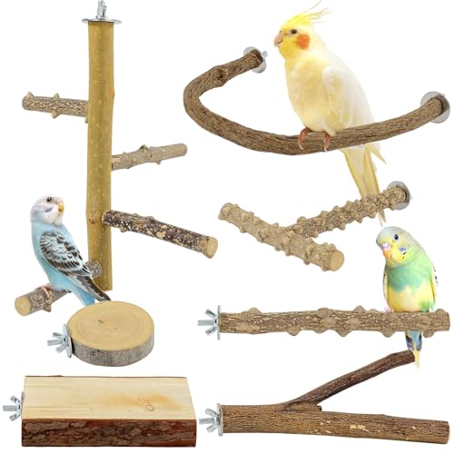 7PCS Natural Wood Bird Perches for Cage, Bird Parrot Parakeet Perch Stand, Bird Parakeet Cage Accessories, for Cockatiels Conure Budgies Small and Medium Parrots