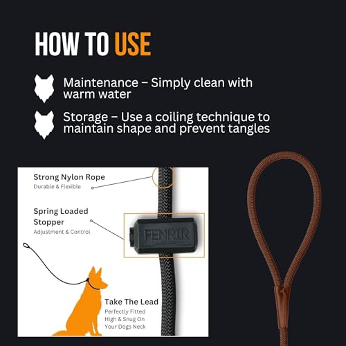 Fenrir Slip Leash 1.4m Professional Dog Training Lead to Stop Pulling, Perfect for Walks, Easy to Use, Spring Loaded Stopper, Light Weight and Durable