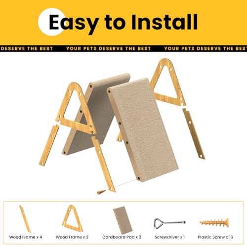 Cat Scratcher Cardboard with Wood Frame, 3-in-1 Vertical & Horizontal Scratching Pad, Reversible Cat Scratch Board, Durable Furniture Protector for Kittens & Small Cats