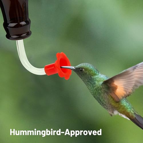 3-Pack Floral Hummingbird Feeder Replacement Parts – DIY Bottom Replacement Feeding Tubes with Red Flower Tip & Tapered Stopper – Fits Most Outdoor Glass Bird Feeders