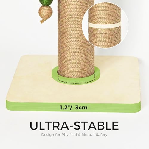 TINYBEAST Wooden Cat Scratching Post, Sturdy 35'' Tall Natural Sisal Cat Scratcher with Thick Solid Wood Base for Adult Cats Indoor, Jumbo Durable Stable Cat Scratcher Tower