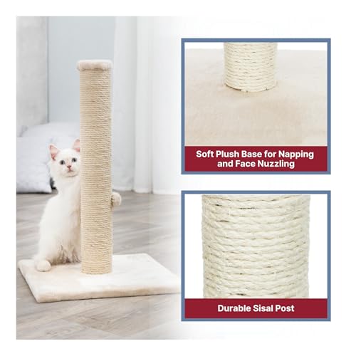 Trixie Parla Cat Scratching Post 24.4 Inch - Cat Scratcher with Soft Fabric Covering Base and Durable Sisal Rope - in Beige