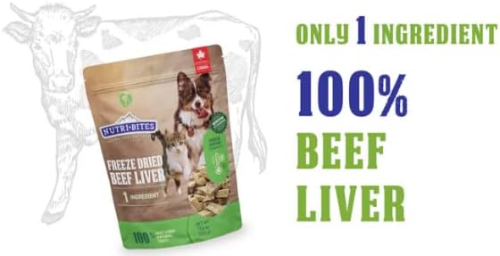 Nutri Bites Freeze Dried Beef Liver Dog & Cat Treats | Healthy Pet Training Treats or Food Topper | All Natural, Single Ingredient, High Protein