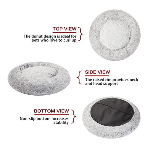 Bedfolks Calming Donut Dog Bed, 36 Inches Round Fluffy for Large Dogs, Anti-Anxiety Plush, Machine Washable (Dark Grey, Large)