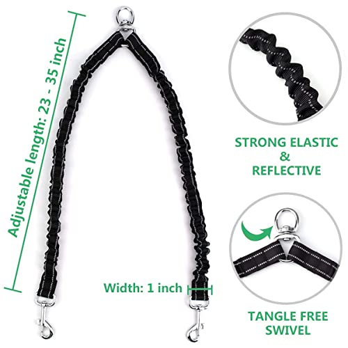 Dual Retractable Dog Leash for 2 Large Dogs (Up to 110 Lbs Each) - 18.5 FT Extendable Double Headed Pet Leash with Poop Bags, Non Slip Grip - One