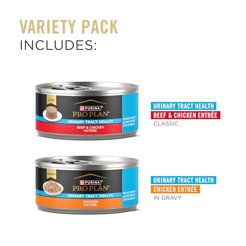 Purina Pro Plan Urinary Tract Wet Cat Food Variety Pack Urinary Tract Health Beef and Chicken Entrees - (Pack of 12) 5.5 oz. Cans