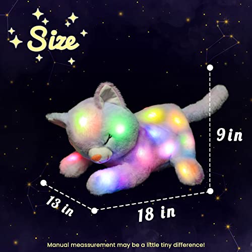 Hopearl LED Plush Cat Lighting Up Stuffed Mommy Cat with 3 Baby Kittens in her Tummy Stuffed Animal Playset Night Lights Glow in The Dark for Mom