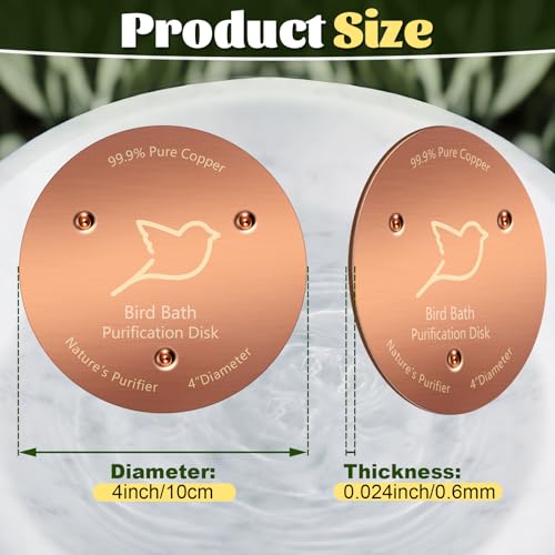 NNG 1 Pack Bird Bath Copper Disk,0.6mm Thick Reinforced 99.9% Pure Copper Bird Bath Purification Disk with Triple-Point Support,Physical Safe Water Cleaner for Outdoor Birdbaths Bowls,All-Season Use