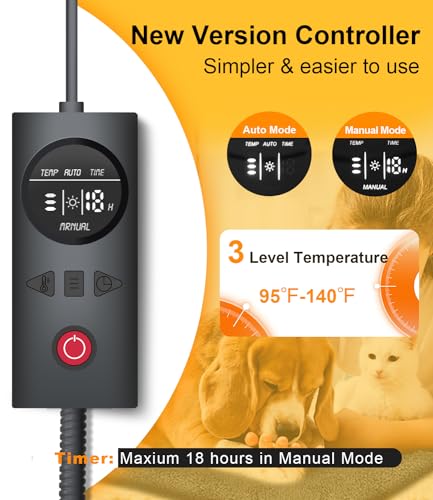 uncn Dog Cat Heating Pad Pressure Activated 18 X 22 Pet Heat Pack Automatic Electric Heated Bed Mat for Indoor Warming Pad Chew Resistant Cord, Adjustable Temperature Waterproof Washable