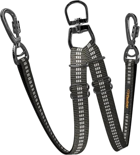 Double Dog Leash – Adjustable Length Long Leash for Dog Training – Dual Reflective Dog Leash with Non-Tangle Design – Heavy Duty Nylon and Metal