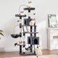 Gitelsnour Cat Tree for Indoor Cats, 71'' (180cm) Multi-Level Cat Tower for Large Adult, Sturdy Cat Tree House with 2 Scratching Boards 7 Posts, 2 Plush Perches/Condos, Hammock, Smoky Gray GCT032G