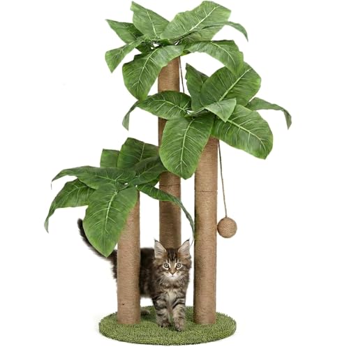 31.5Inch Cat Scratching Post,Cat Scratcher Tree with 3 Scratching Poles & 2 Interactive Dangling Balls,Cats Scratching Posts for Indoor Kitten & Adult Cats