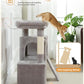 PAWZ Road Cat Tree, 30 Inches Cat Tower with Dual Condos for Indoor Cats, Plush Cat House with Padded Perch, Scratching Ramp and Posts and Replaceable Balls-Gray