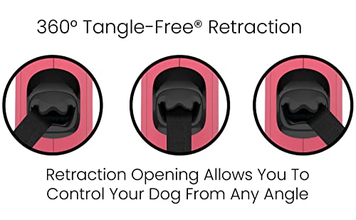 TUG Monochrome 360° Tangle-Free Retractable Dog Leash | 16 ft Strong Nylon Tape (Medium, Pink)