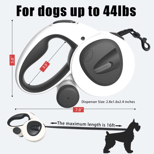 HCY&WLD Upgrade 4-in-1 Retractable Dog Leash with LED Light & Dispenser & Poop Bags, 16 ft Heavy Duty Dog Leash with Anti-Slip Handle for Dogs up to