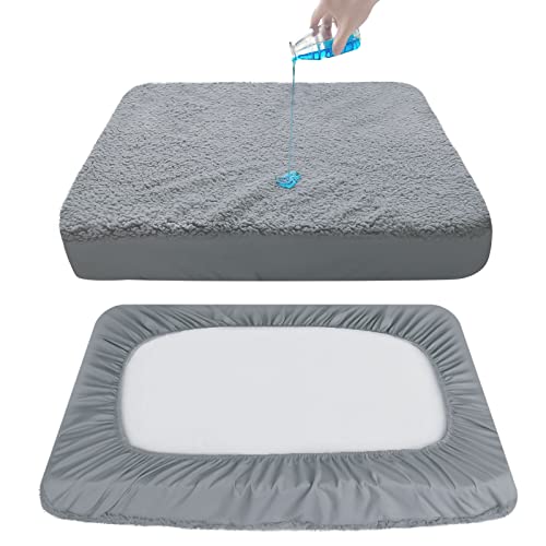 Dog Bed Covers Soft Plush Replacement Washable, Waterproof Pet Bed Liner Grey 36x27 Inches, for Dog/Cat, Cover Only