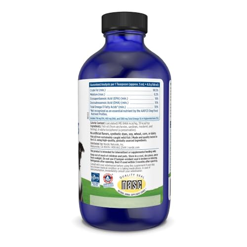 Nordic Naturals Omega-3 Pet, Unflavored - 8 oz - 1380 mg Omega-3 Per Teaspoon - Fish Oil for Medium to Large Dogs with EPA & DHA - Promotes Heart