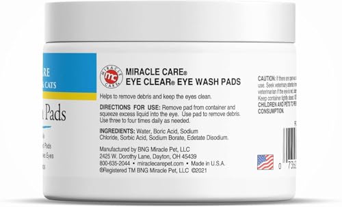 Miracle Care Eye Wash Pads, 90 Single Use Pre-Soaked Pads to Gently Clean and Soothe Dog and Cat Eyes; Non Stinging Formula to Remove Eye Debris
