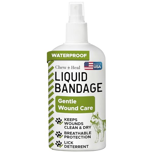 Liquid Bandage for Dogs 4oz Waterproof Spray - Chew + Heal Labs Wound Care with Aloe for Cuts, Scrapes, Stitches, Paw Injuries - Breathable, Safe if Licked