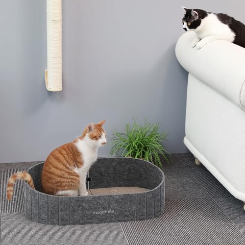 FUKUMARU Cat Scratcher, 24 Inch Sofa Shape Cat Scratcher Couch Bed, Reversible Detachable Cats Scratching Board, Round Cats Scratch Pads Refill Indoor, Dark Grey