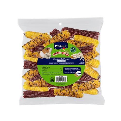 Vitakraft Mini Pops Microwavable Corn Cobs for Small Animals - Corn on The Cob Snack for Hamsters, Rabbits, & Guinea Pigs - Pet Treat & Enrichment Chew Toy - Popcorn for Small Animals (1lb)